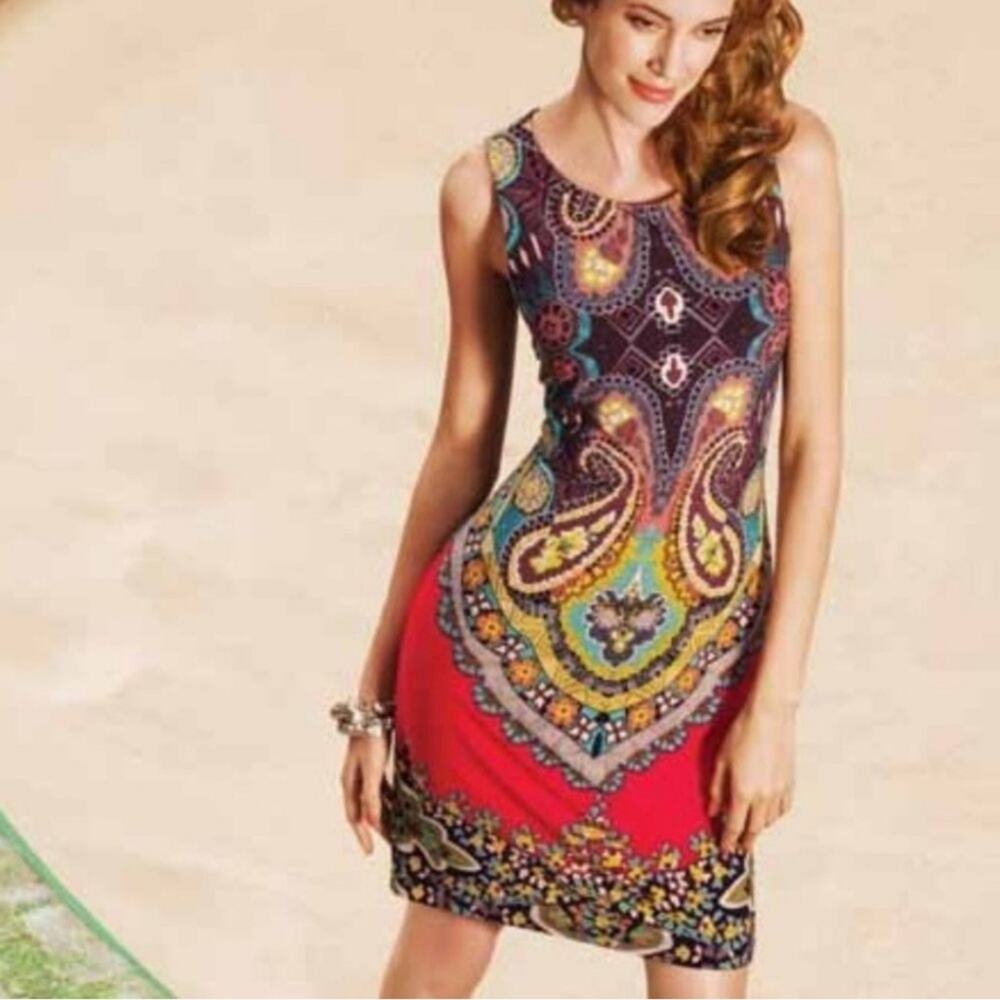 Joseph Ribkoff Paisley Print Sleeveless Sheath Midi Dress Size 8